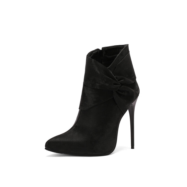 Women's Pleated Pointed Toe Thin Heel Ankle Boots