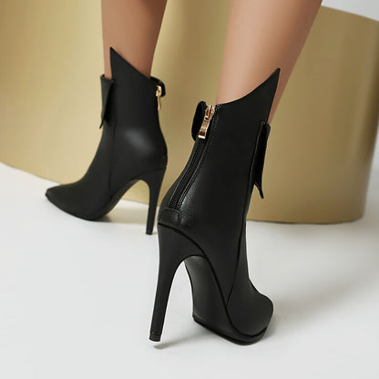 Women's Glossy Pointed Toe Thin Heel Ankle Boots