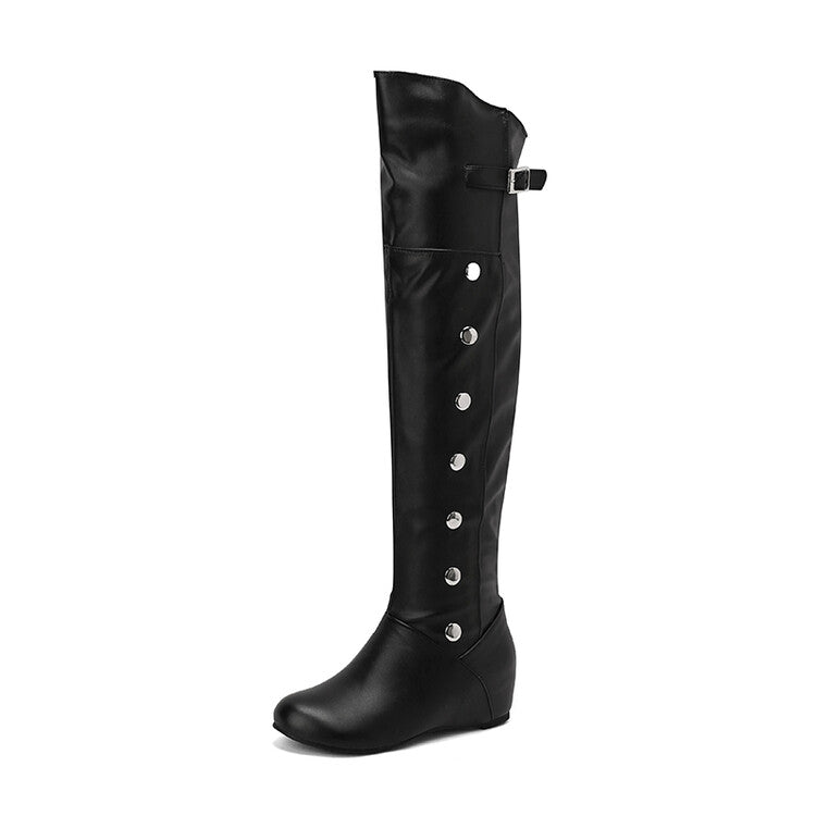 Women's Rivets Round Toe Increased Internal Over the Knee Boots
