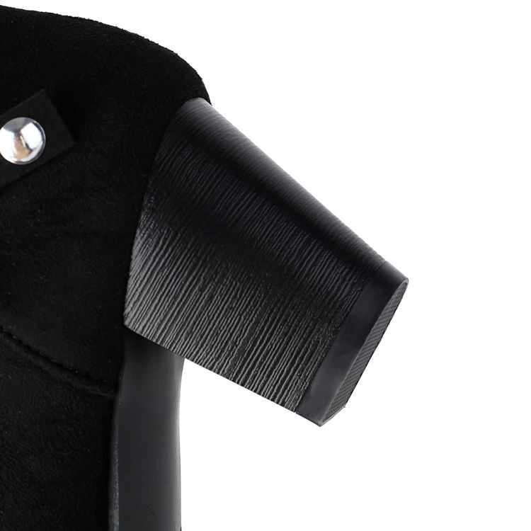Women's Studded Round Toe High Heel Mid Calf Boots