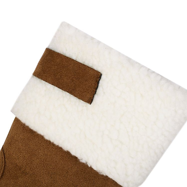 Women's Patchwork Plush Flat Mid Calf Snow Boots