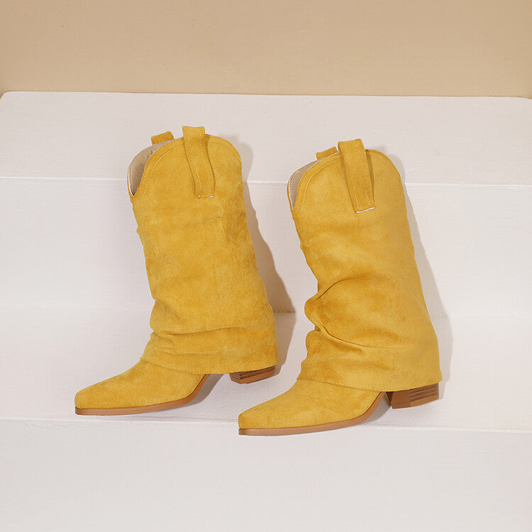 Women's Pleated Pointed Toe Western Boots