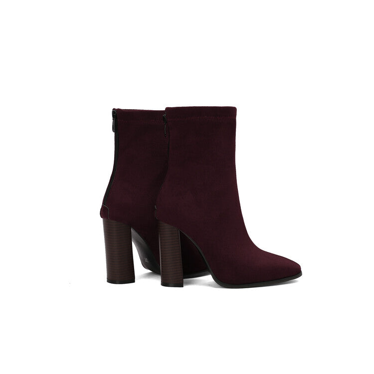 Women's Leopord Pattern Pointed Toe Square Heel Short Boots