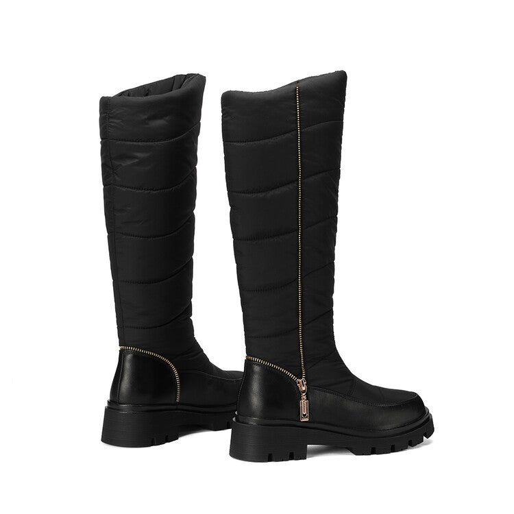 Women's Plush Down Waterproof Flat Platform Mid Calf Snow Boots