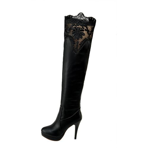 Women Lace High Heels Platform Knee High Boots