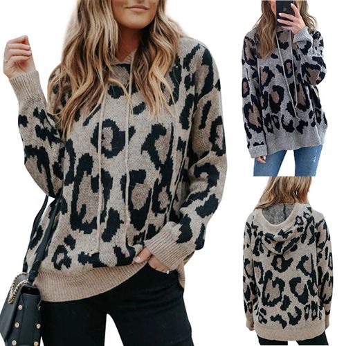 Leopard Print Hoodie Thick Sweater for Women