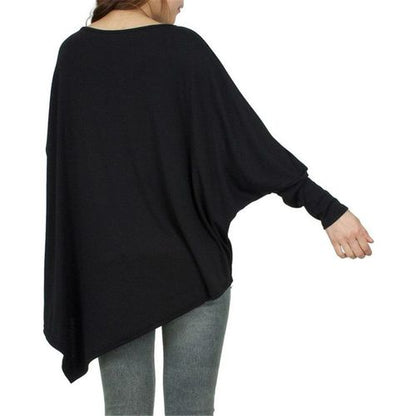 Solid Bat Sleeve  Autumn Dress Loose Large Size Irregular Round Collar Top Women T Shirts