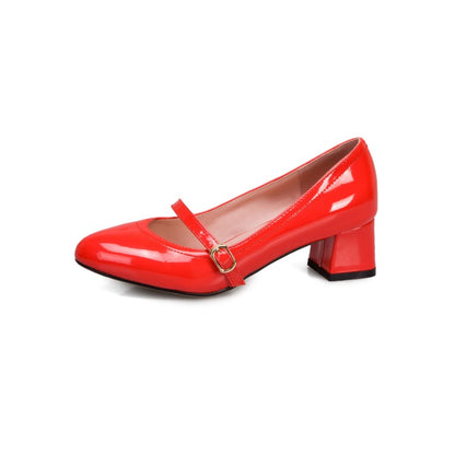 Square Toe Mary Janes Mid Heel Pumps Shoes 7160