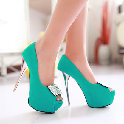 Rhinestone Women Platform Pumps High Heels Peep Toes Stiletto Wedding Shoes Woman