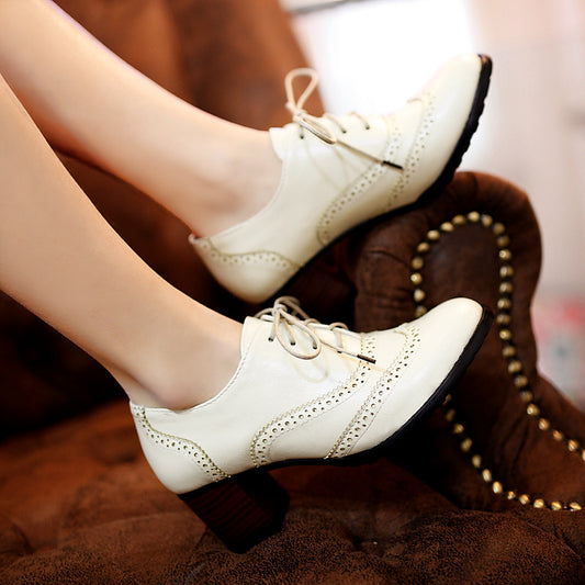 Retro Lace Up Women Pumps High Heels Platform Shoes 5784