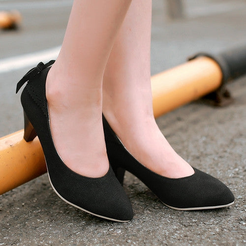 Women Pumps Pointed Toe High Heels Back Bowtie Shoes Woman 3415