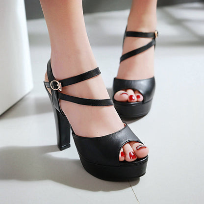 Women Sandals Pumps Platform Peep Toes High-heeled Shoes