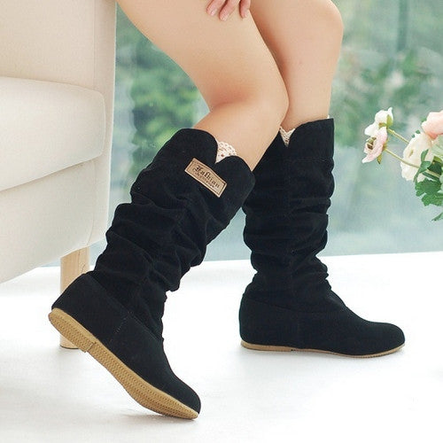 Artificial Suede Women Knee High Boots Wedges Shoes Woman 2016 3388