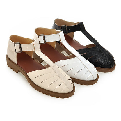 T Straps Sandals Buckle Shoes Woman