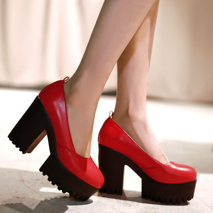 Buckle Ankle Straps Chunky Heel Pumps Platform High Heels Women Shoes 9070