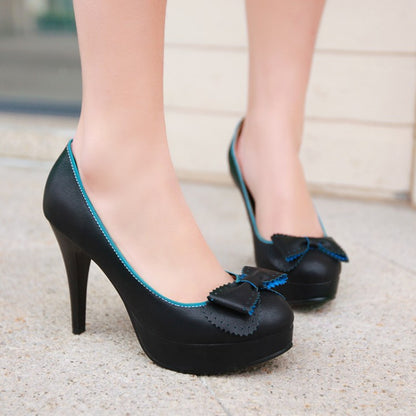 Round Toe Bowtie Women Platform Pumps High Heels Spike Jelly Shoes Woman