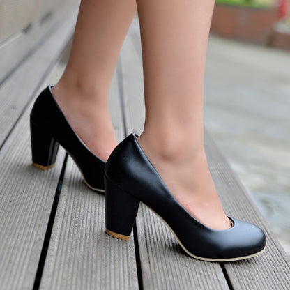 Women High Heels Dress Shoes Chunky Heel Pumps 6516