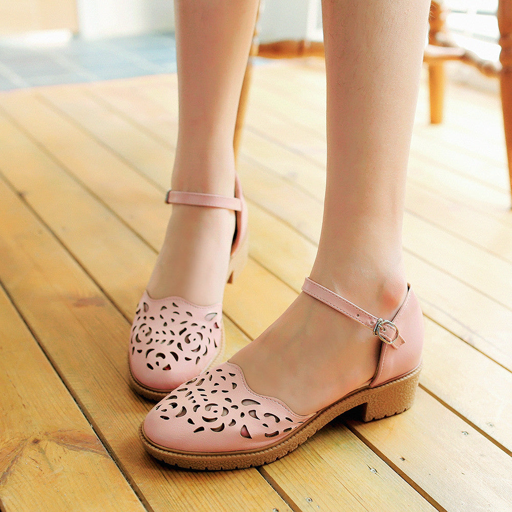 Summer Ankle Straps Sandals Casual Low-heeled Shoes Woman