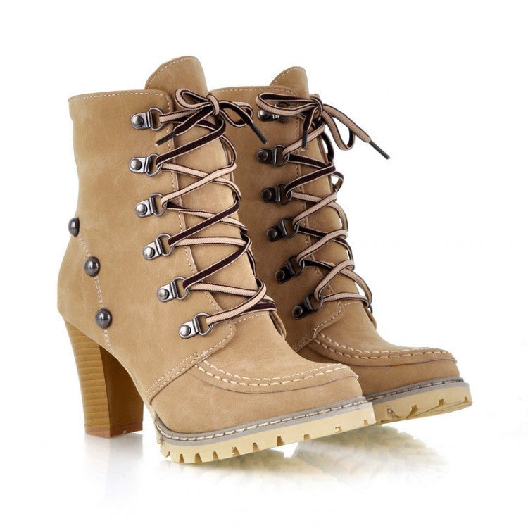 Studded High Heels Ankle Boots Chunky Heel Shoes 9132