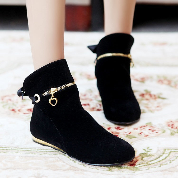 Ribbons Bow Ankle Boots Flats Heels Women Shoes 9168
