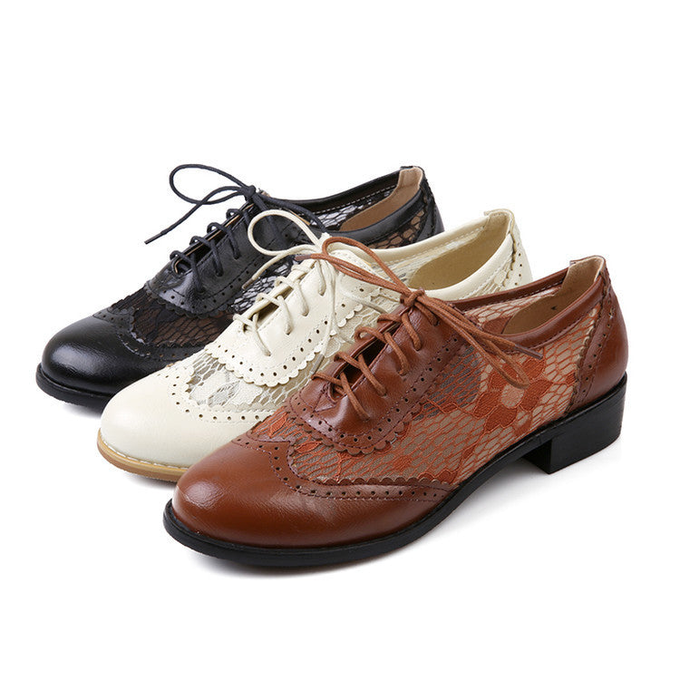 Hollow Out Lace Lace Up Women Low Heeled Oxfords Shoes 9194