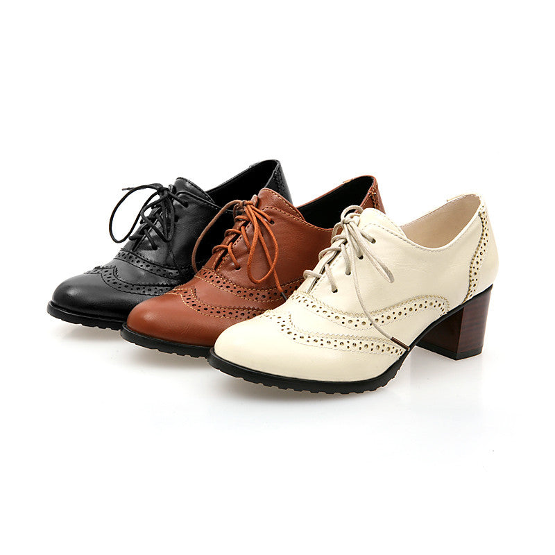 Retro Lace Up Women Pumps High Heels Platform Shoes 5784