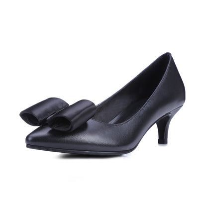 Women's Pumps Bow Genuine Leather High Heels Dress Shoes