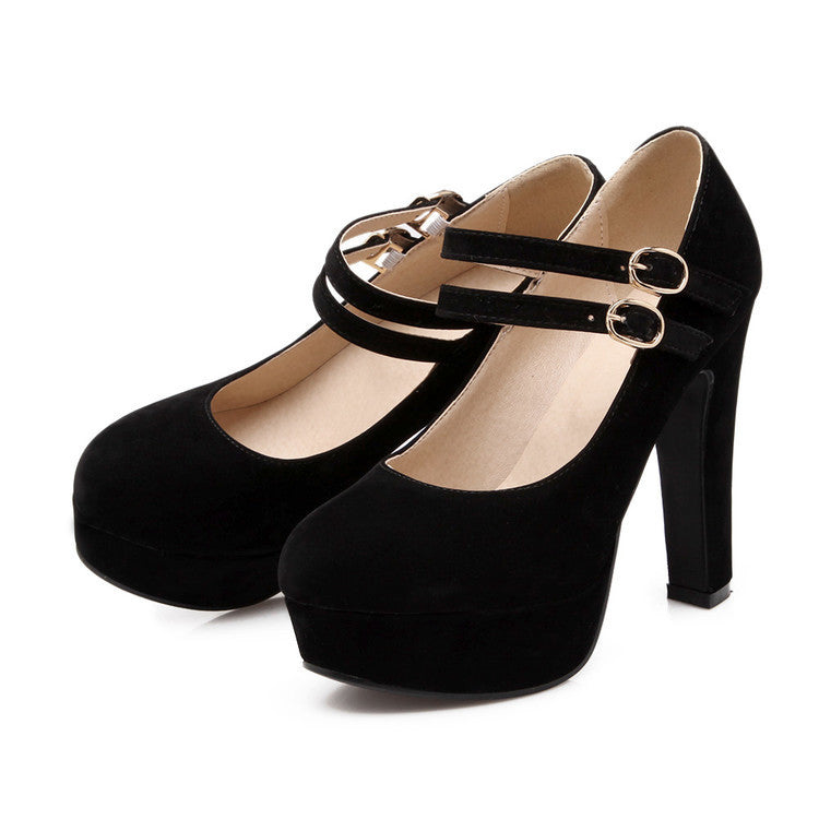 Round Toe Mary Janes Platform Sandals High Heels 2610