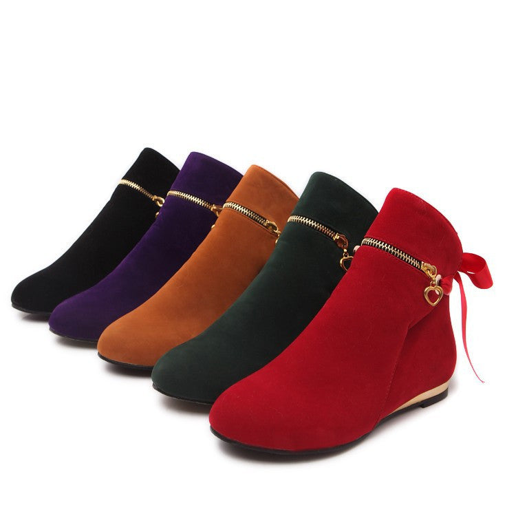 Ribbons Bow Ankle Boots Flats Heels Women Shoes 9168