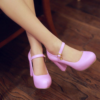 Ankle Straps Chunky Heel Pumps Platform High Heels Fashion Women Shoes 3348