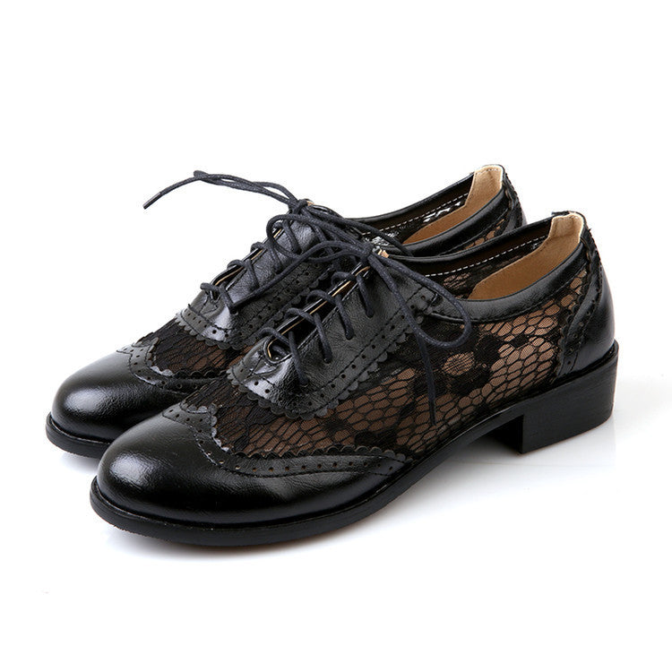 Hollow Out Lace Lace Up Women Low Heeled Oxfords Shoes 9194