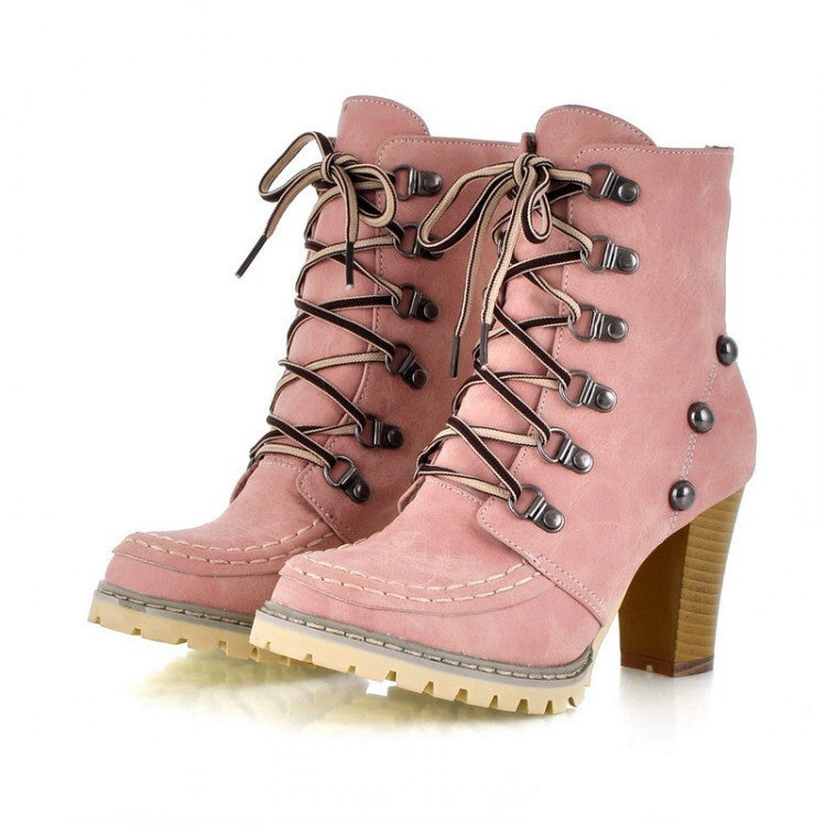 Studded High Heels Ankle Boots Chunky Heel Shoes 9132