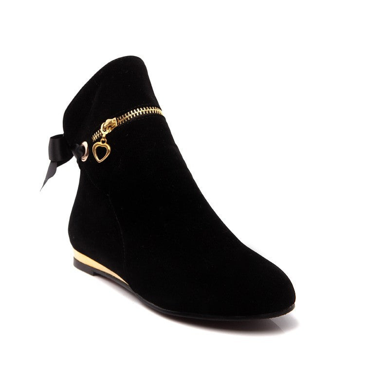 Ribbons Bow Ankle Boots Flats Heels Women Shoes 9168