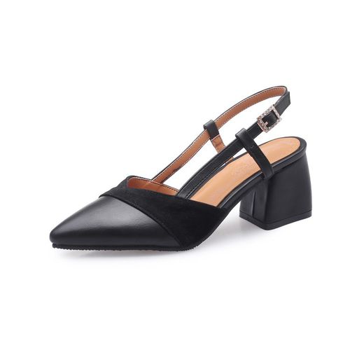 Women Pointed Toe Slingbacks Buckle High Heel Chunky Sandals