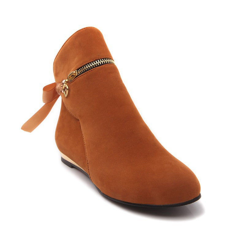 Ribbons Bow Ankle Boots Flats Heels Women Shoes 9168