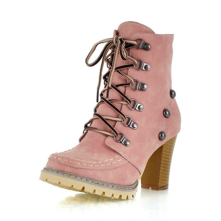 Studded High Heels Ankle Boots Chunky Heel Shoes 9132