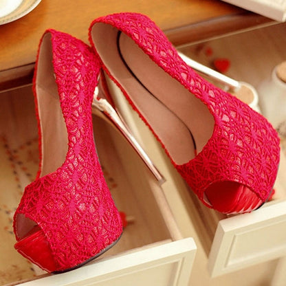 Lace Women Platform Pumps High Heels Stiletto Heel Wedding Shoes Woman