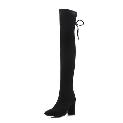 Women Velvet High Heel Tall Boots