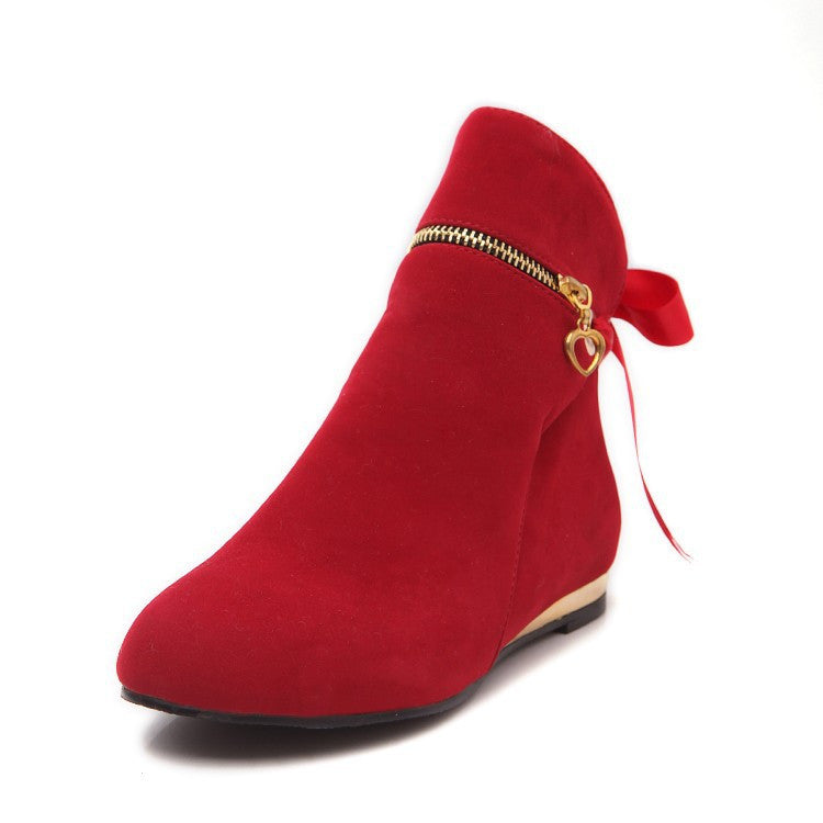 Ribbons Bow Ankle Boots Flats Heels Women Shoes 9168