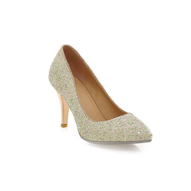 Pointed Toe Women Pumps Spike High Heels Sequined Wedding Shoes Woman