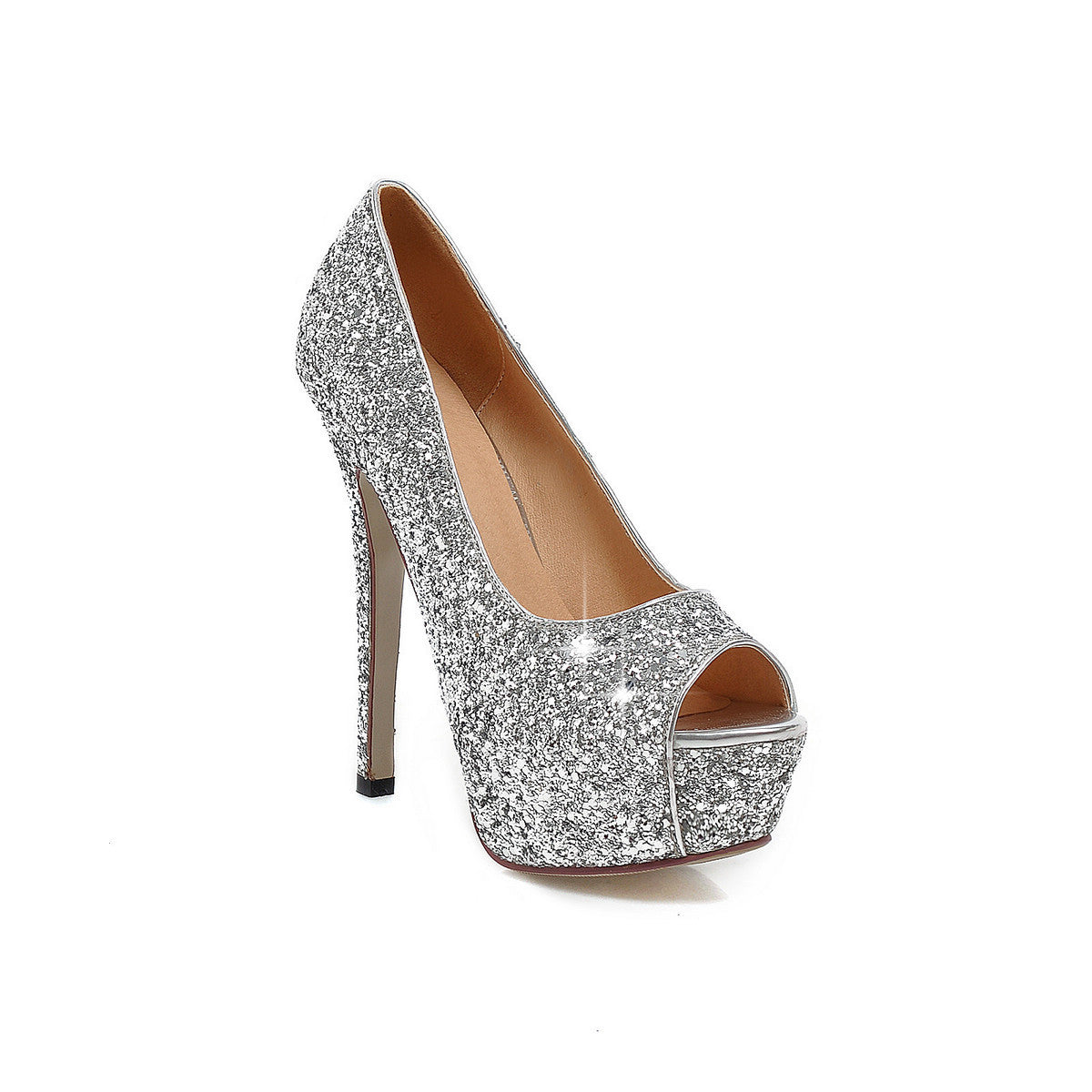 Sexy Peep Toes Glitter Pumps Platform High Heels Fashion Women Shoes 6374