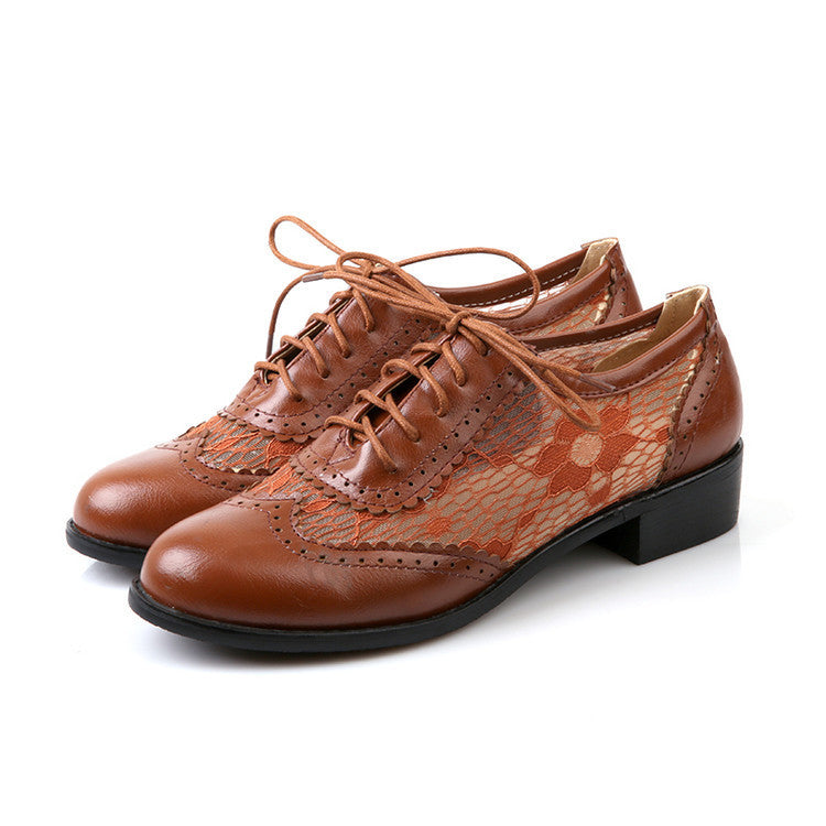 Hollow Out Lace Lace Up Women Low Heeled Oxfords Shoes 9194