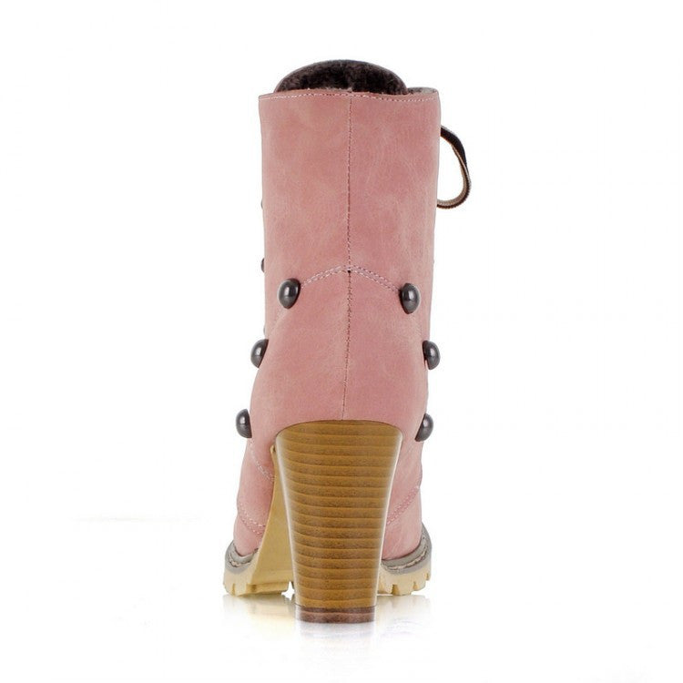 Studded High Heels Ankle Boots Chunky Heel Shoes 9132