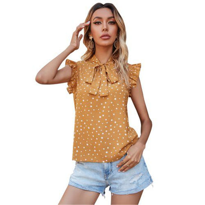 Womens Wdots Printed Bow Top Shirt