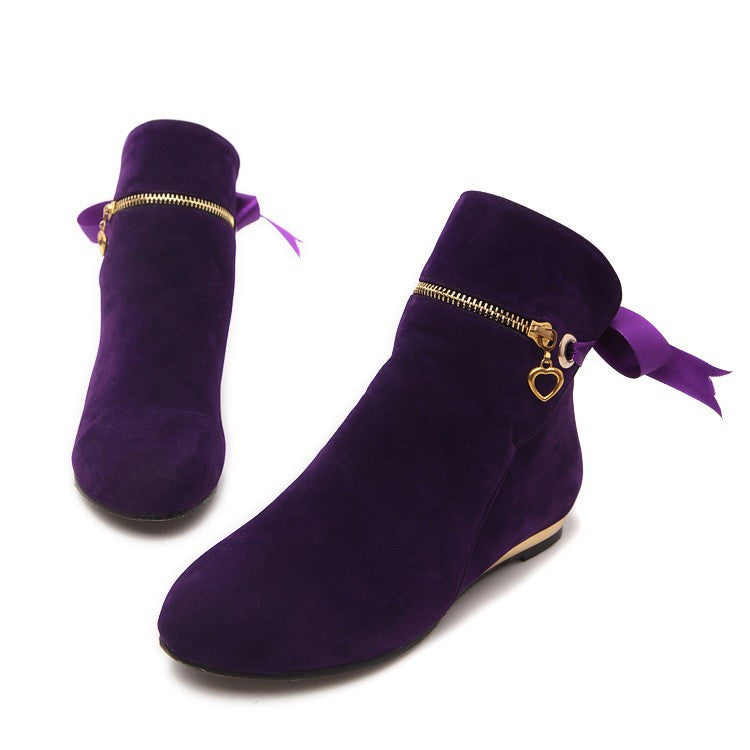 Ribbons Bow Ankle Boots Flats Heels Women Shoes 9168