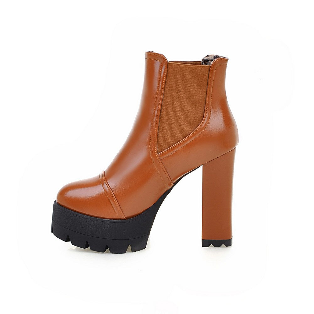 Ankle Boots for Women Platform High Heels Pu Leather Autumn Winter Round Toe Shoes Woman 1982