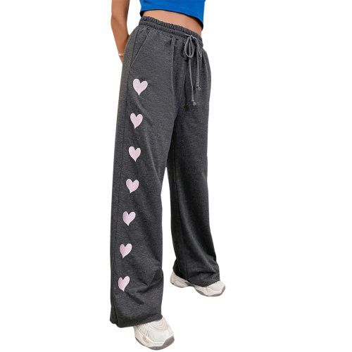 Womens Love-shaped Printed Drawstring Sports Pants