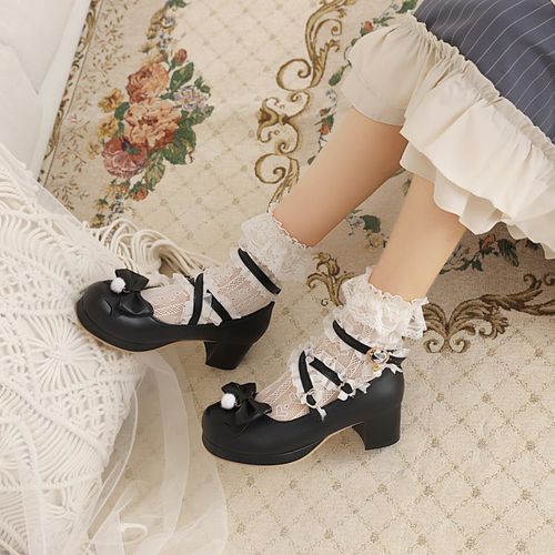 Women Pumps Mary Janes Shoes with Bowtie Lace