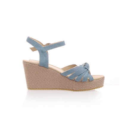 Summer Ankle Strap Sandals Denim Wedges Platform High-heeled Shoes Woman