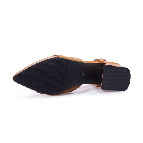 Women Pointed Toe Slingbacks Buckle High Heel Chunky Sandals
